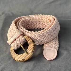 Elegant Pink Braided Belt with Wooden Buckle